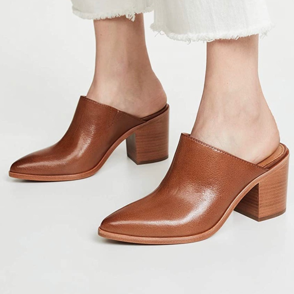 Frye Flynn Block Mules in Cognac Sz 8.5